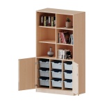 ErgoTray Kombi-Schrank, 3reihig, 2OH unten Türen, 9 hohe Boxen, oben 3OH Regal, B/H/T 104,5x190x50cm 